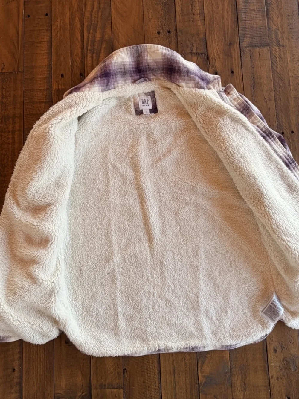 GAP Kids Sherpa Lined Plaid Shacket Jacket Girls Size Large Cozy Button Front